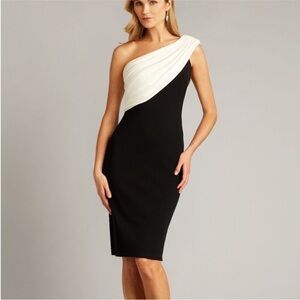Tadashi Shoji Two Tone Crepe One Shoulder Dress XL
